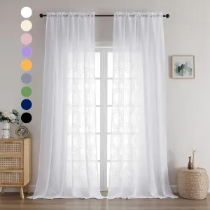 Aiyufeng Sheer Curtains 96 Inches Long for Farmhouse 2 Panels Set, Soft Lightweight & Breathable Elegant Jacquard White Semi Sheer Curtains with Rod Pocket Design for Bedroom Living Room, 54Wx96L Inch