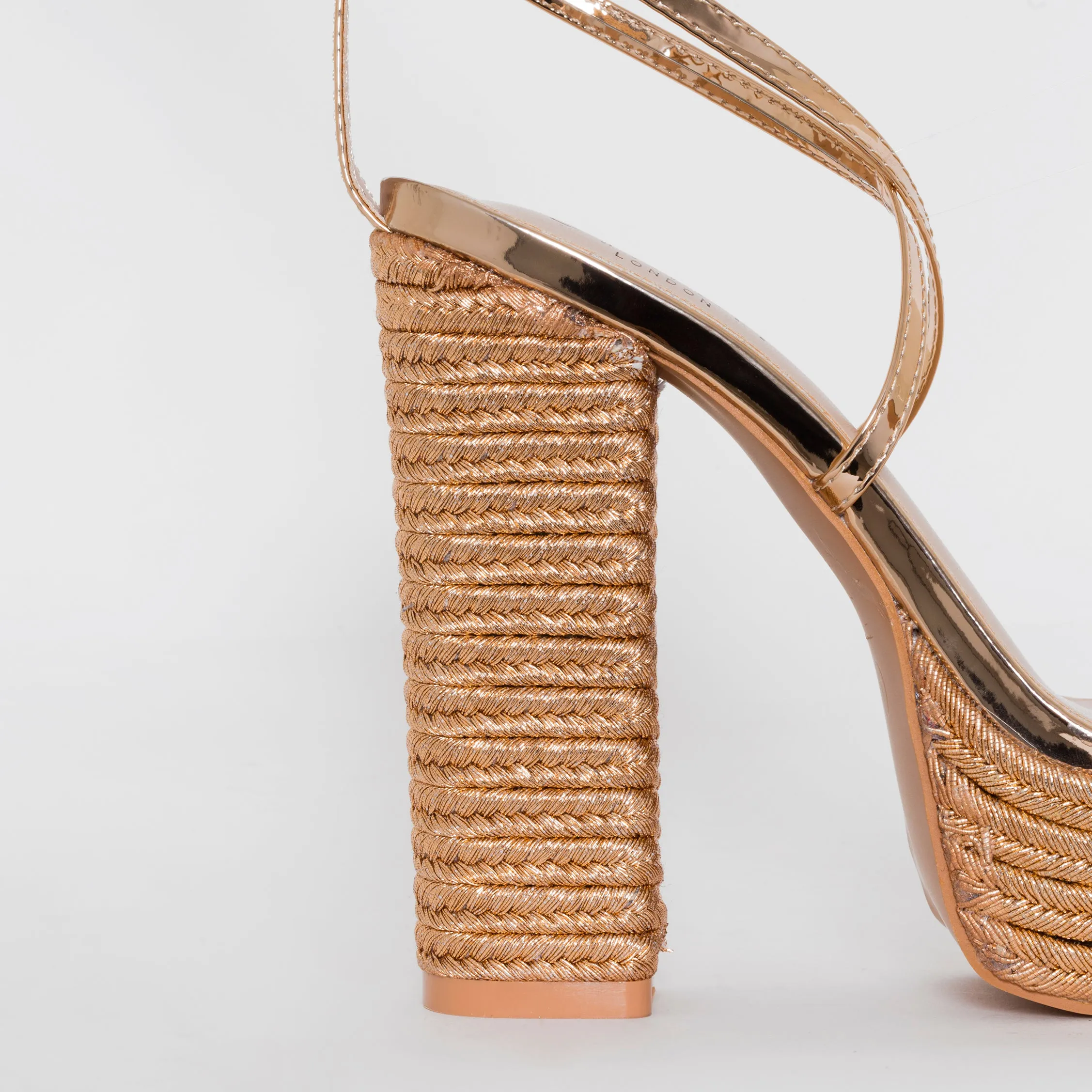 Akira Rose Gold Patent Lace Up Platform Heels