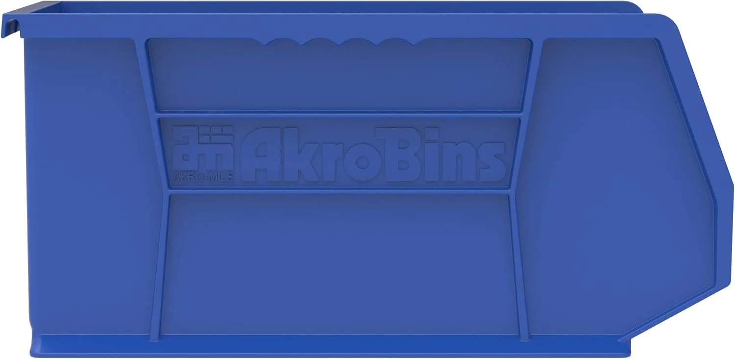 Akro-Mils 30240 AkroBins Plastic Storage Bins, Space-Saving Stackable Bins for Garage, Pantry, Craft Organization, 15-Inch x 8-Inch x 7-Inch, Blue, 12-Pack
