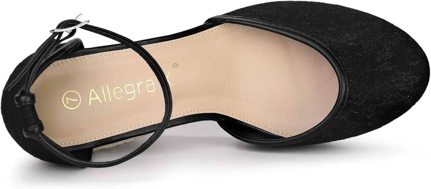 Allegra K Women's Closed Toe Espadrille Platform Heels Lace Wedge Sandals