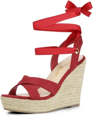 Allegra K Women's Espadrille Platform Lace Up Wedges Sandals