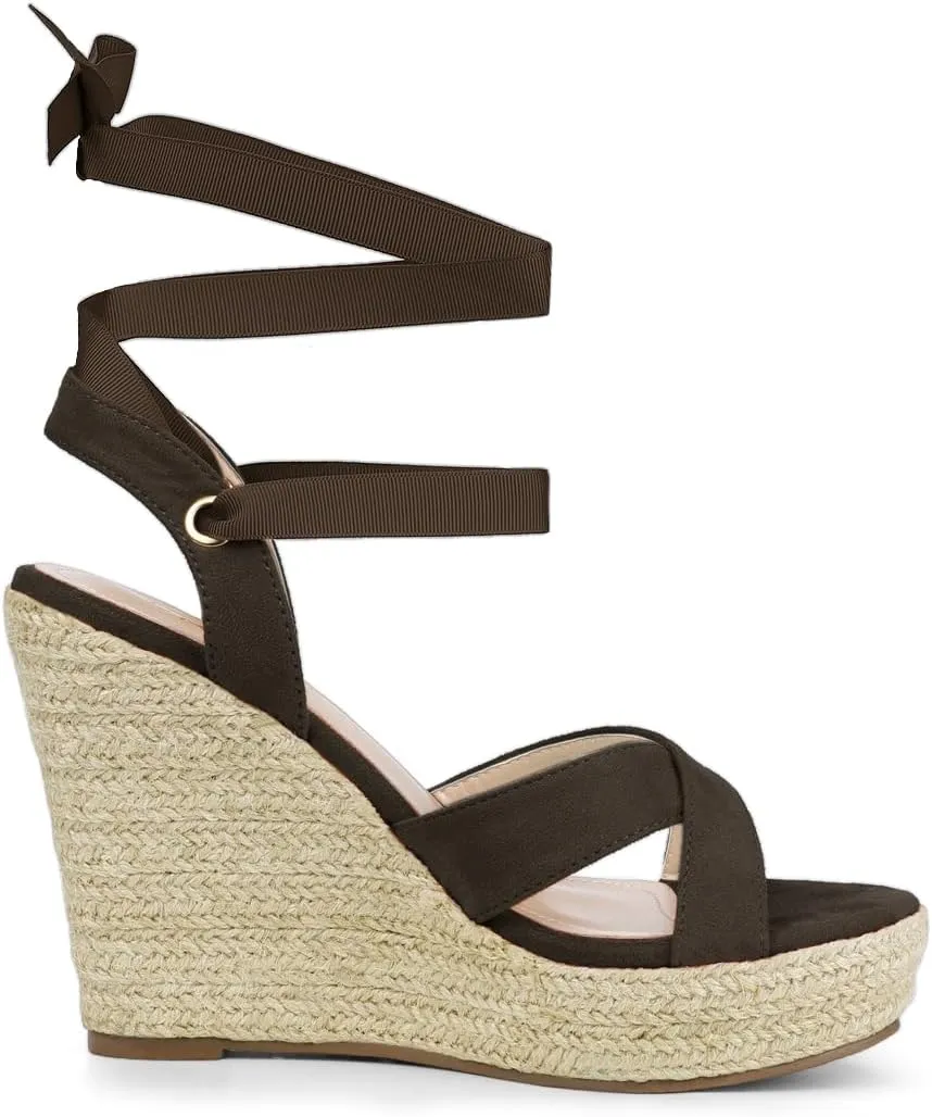 Allegra K Women's Espadrille Platform Lace Up Wedges Sandals