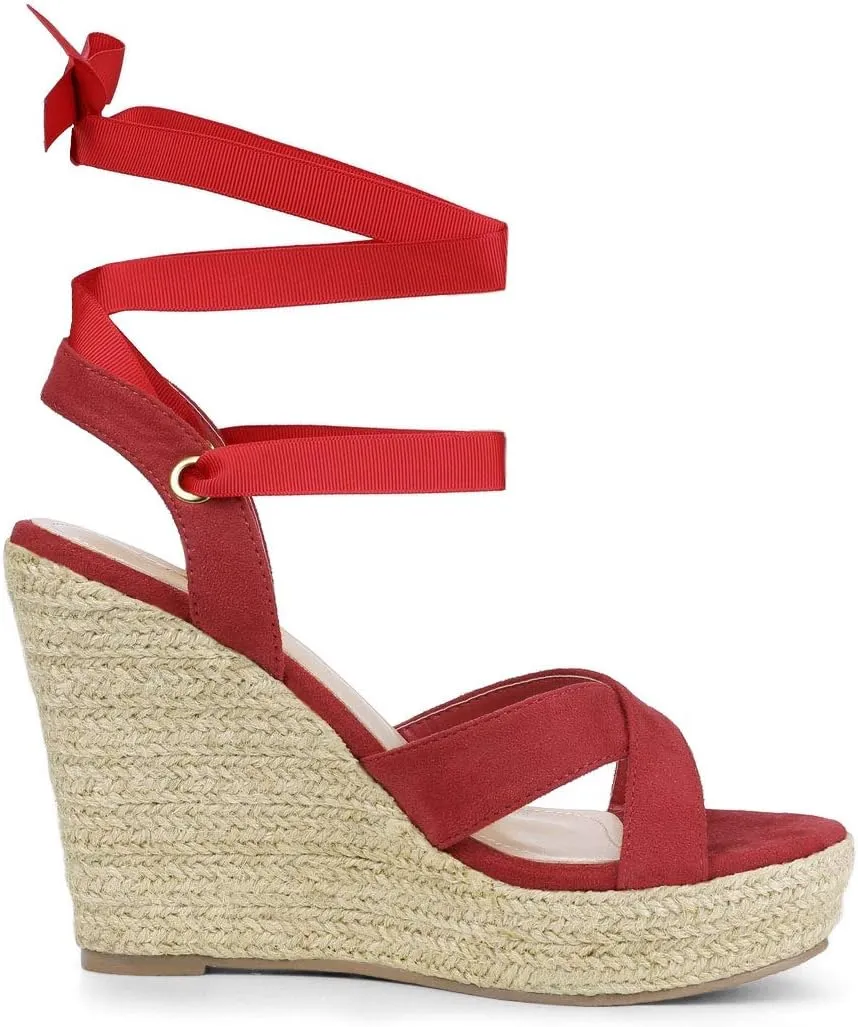 Allegra K Women's Espadrille Platform Lace Up Wedges Sandals