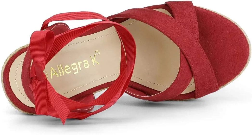 Allegra K Women's Espadrille Platform Lace Up Wedges Sandals
