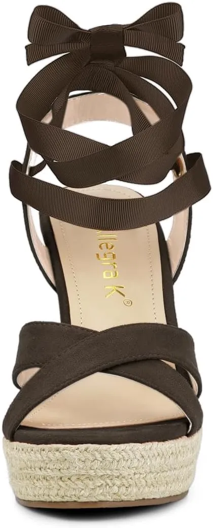 Allegra K Women's Espadrille Platform Lace Up Wedges Sandals