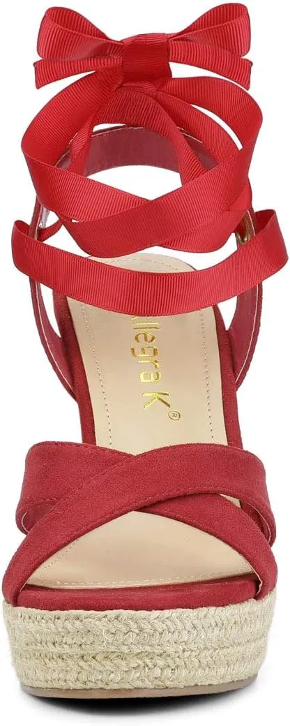 Allegra K Women's Espadrille Platform Lace Up Wedges Sandals