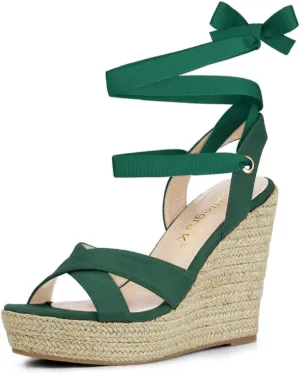 Allegra K Women's Espadrille Platform Lace Up Wedges Sandals