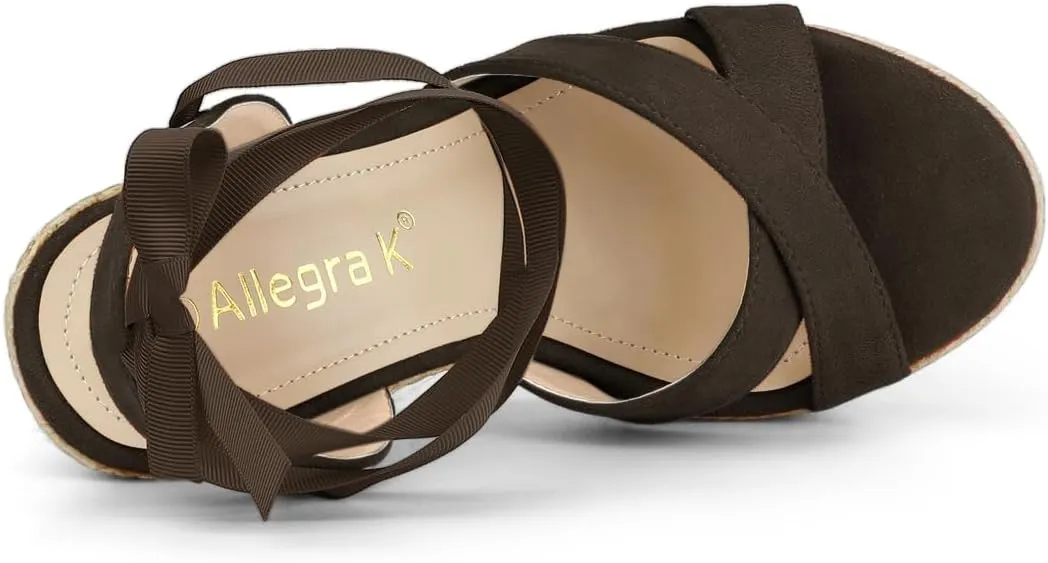 Allegra K Women's Espadrille Platform Lace Up Wedges Sandals