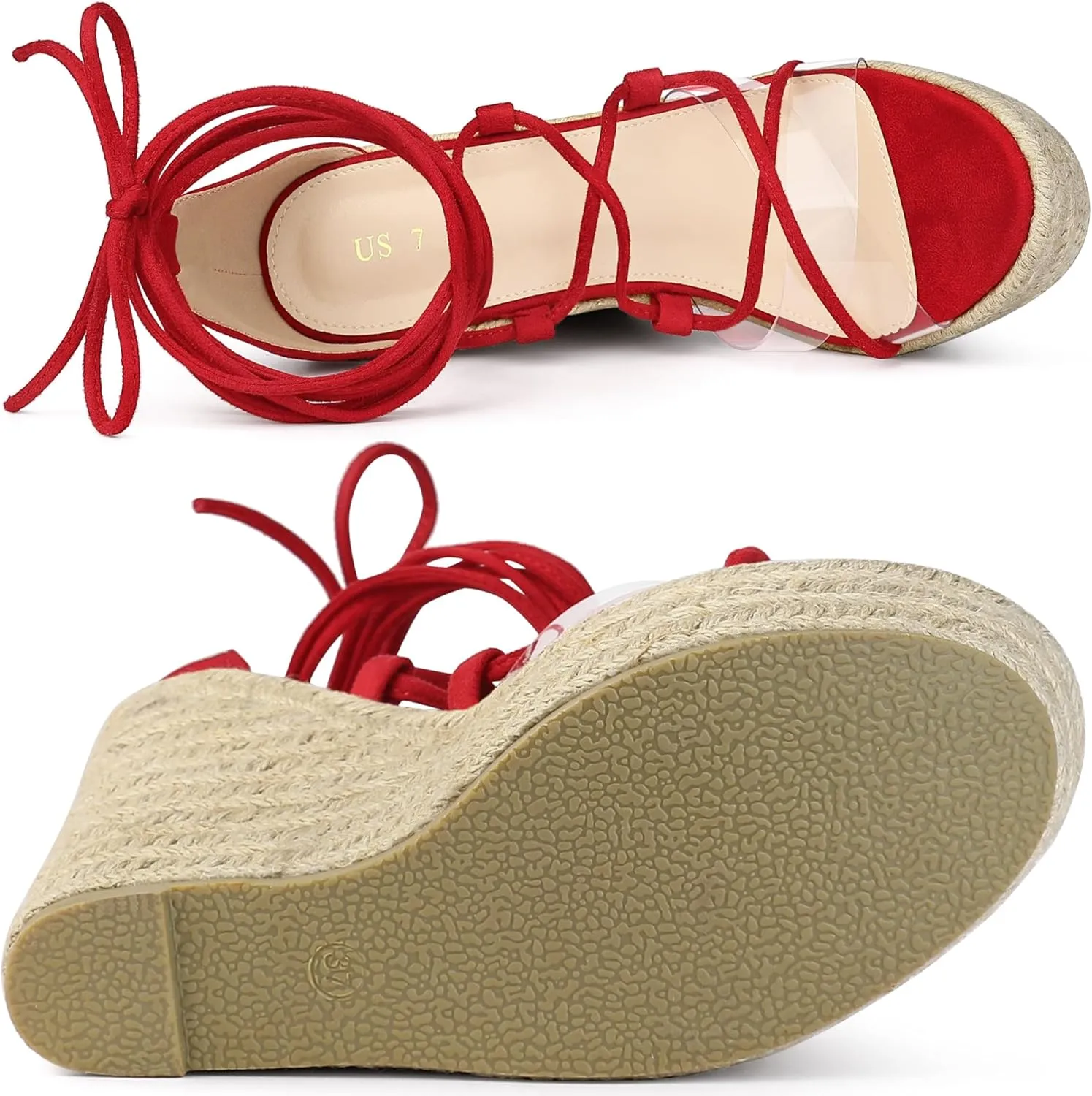 Allegra K Women's Platform Espadrilles Heels Clear Strap Lace Up Wedges Sandals