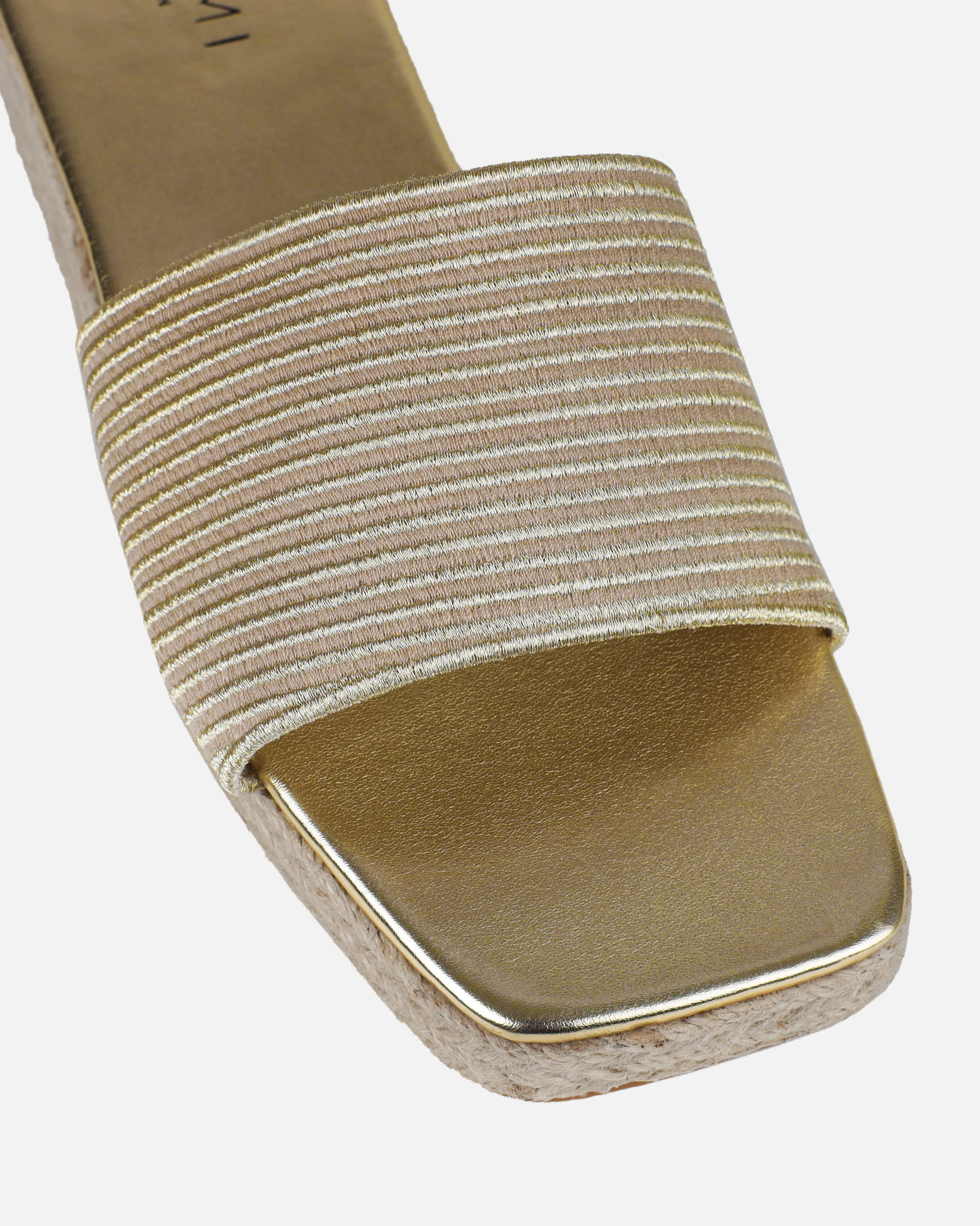Alohi Beige Embroidered Espadrille Flatform Slides