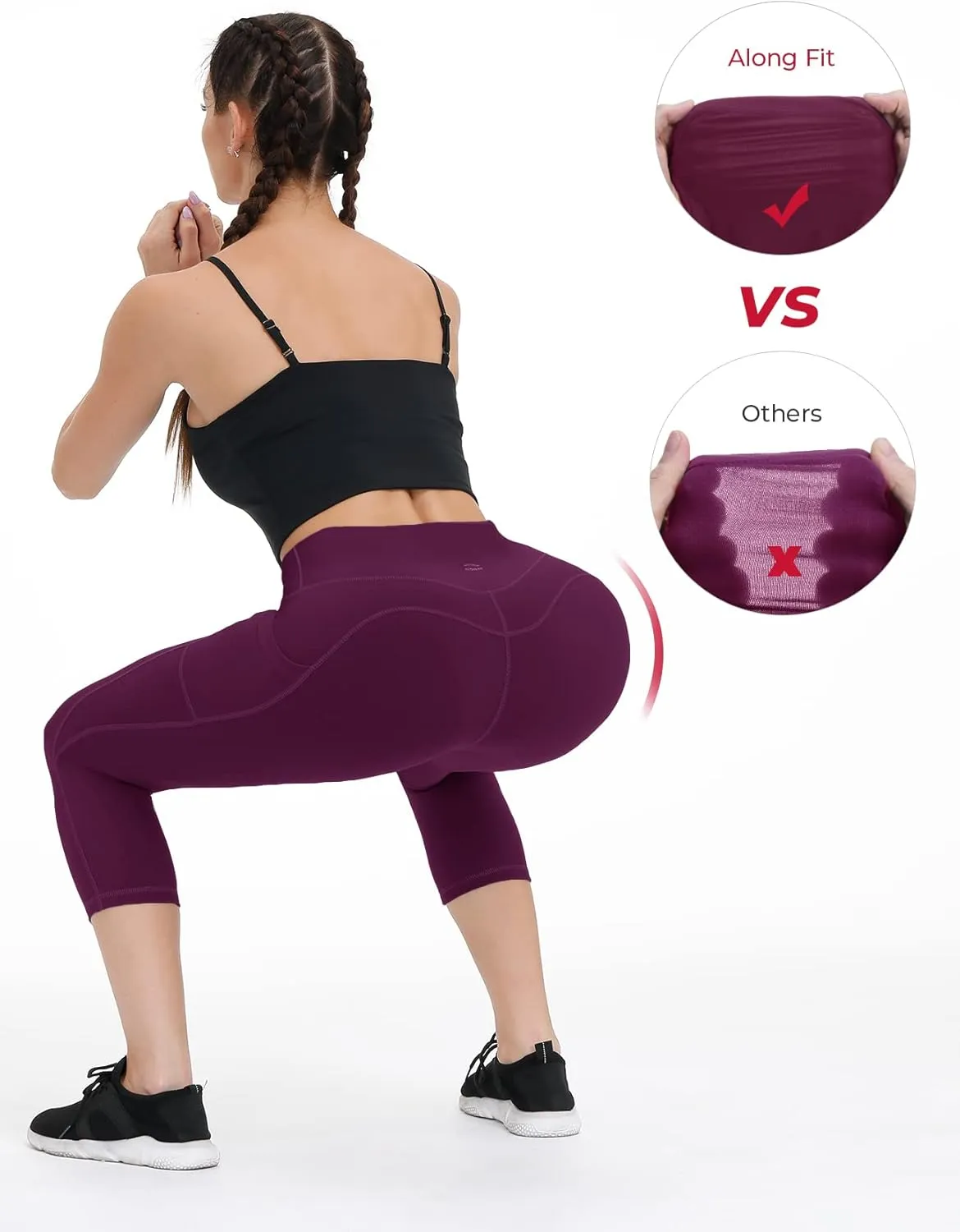 ALONG FIT Anti-Nail Leggings for Women, Non-See-Through Yoga Pants with Phone Pockets, Tummy Control Full-Length/Capri Tights