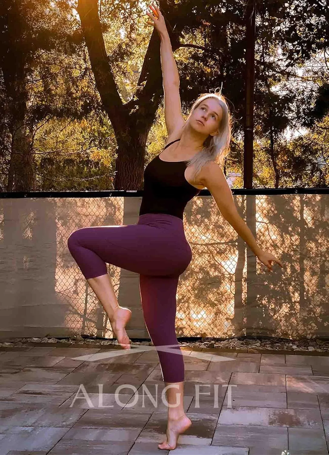 ALONG FIT Anti-Nail Leggings for Women, Non-See-Through Yoga Pants with Phone Pockets, Tummy Control Full-Length/Capri Tights