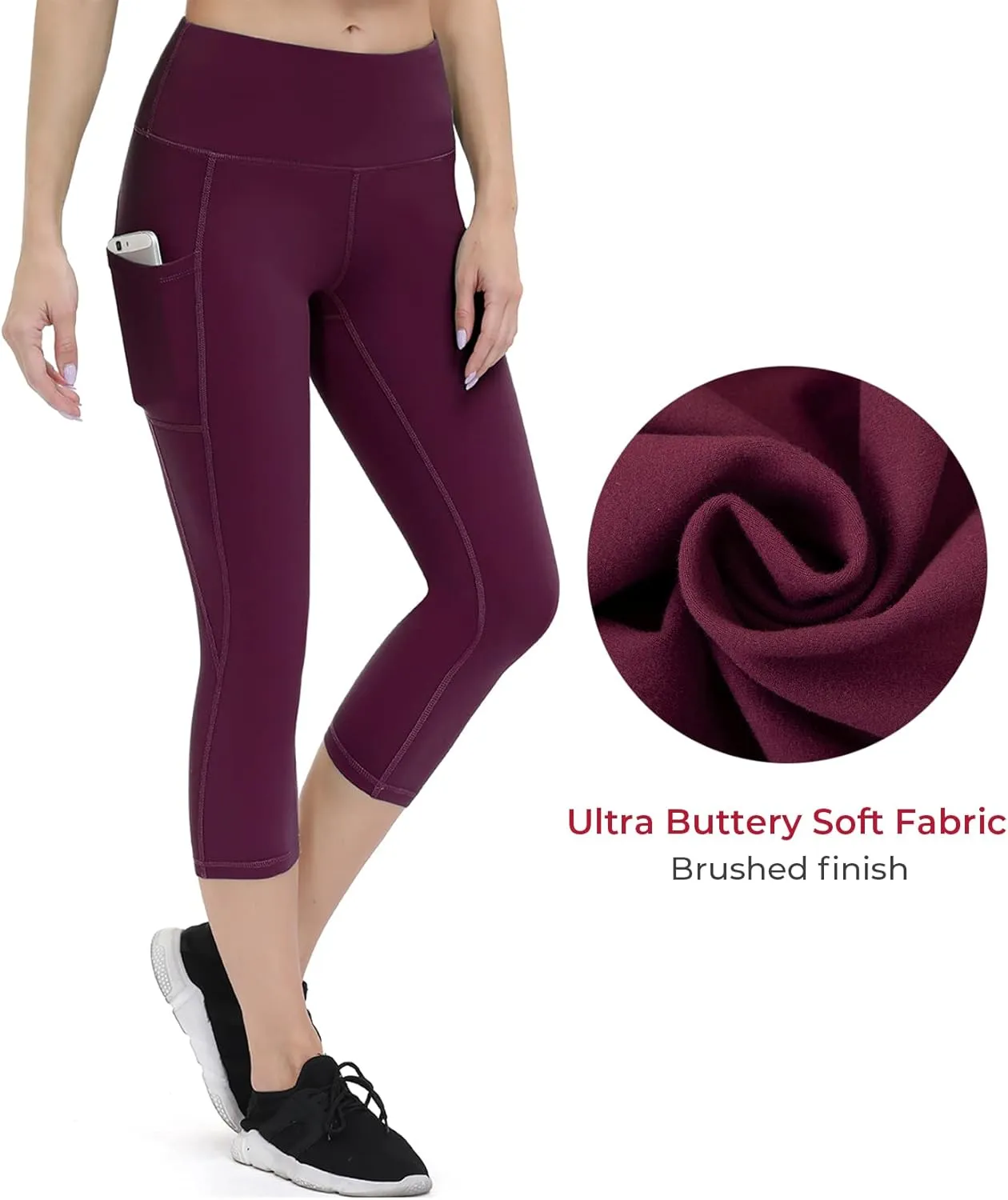 ALONG FIT Anti-Nail Leggings for Women, Non-See-Through Yoga Pants with Phone Pockets, Tummy Control Full-Length/Capri Tights