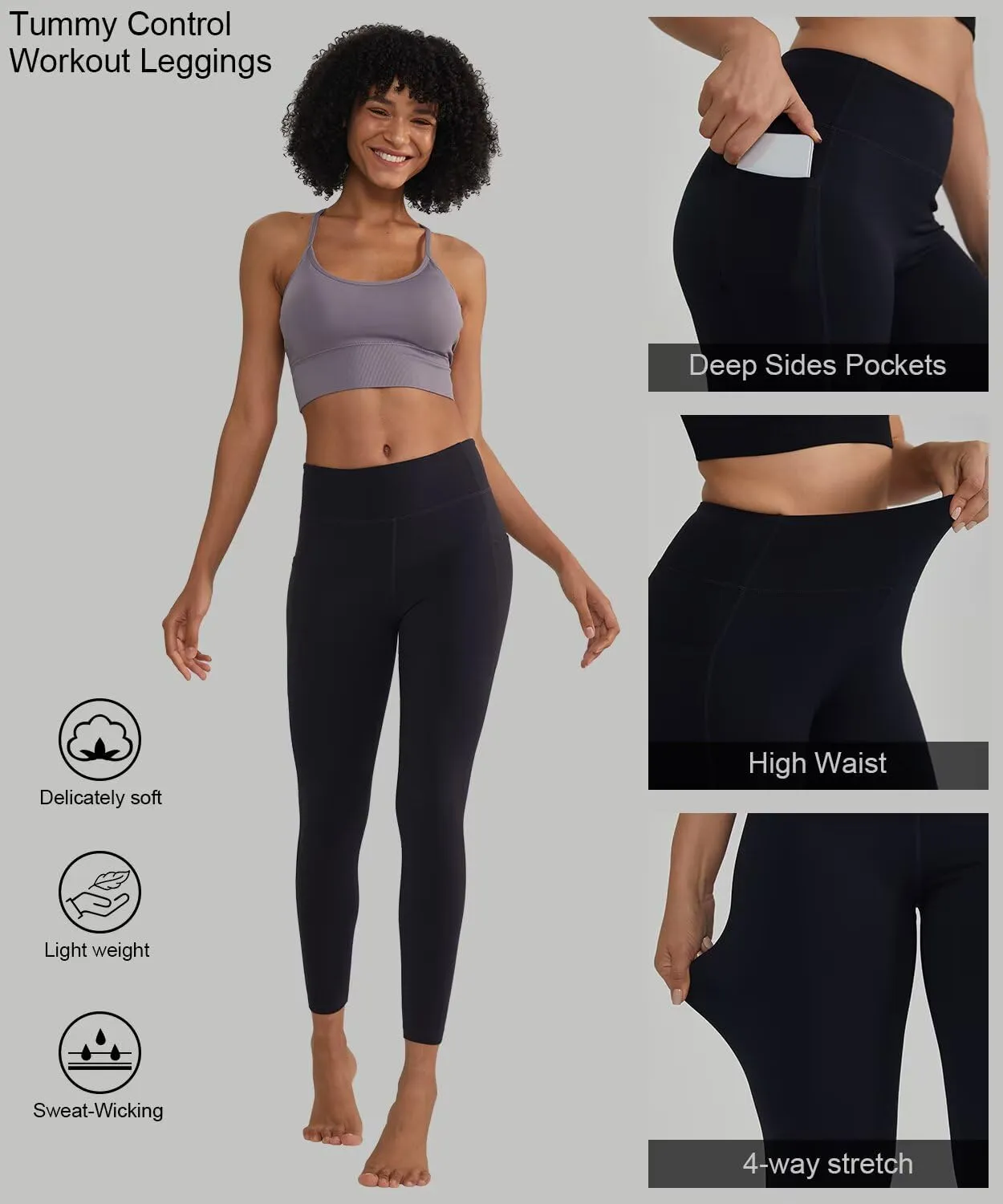 ALONG FIT High Waisted Leggings with Pockets, Tummy Control Workout Leggings for Women 25’’ Soft Yoga Pants Gym Sport Lounge