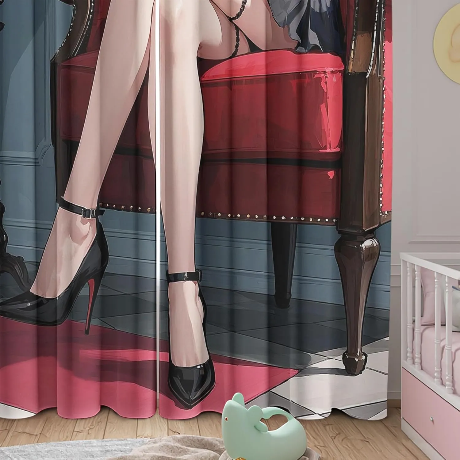 Anime Blackout Curtains for Bedroom & Living Room - Beautiful Legs Window Curtains 90 Inch Long 2 Panels Set - Fashion High Heels Drapes Thermal Insulated Room Darkening Drapes