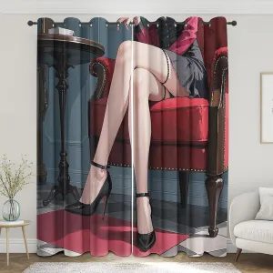 Anime Blackout Curtains for Bedroom & Living Room - Beautiful Legs Window Curtains 90 Inch Long 2 Panels Set - Fashion High Heels Drapes Thermal Insulated Room Darkening Drapes