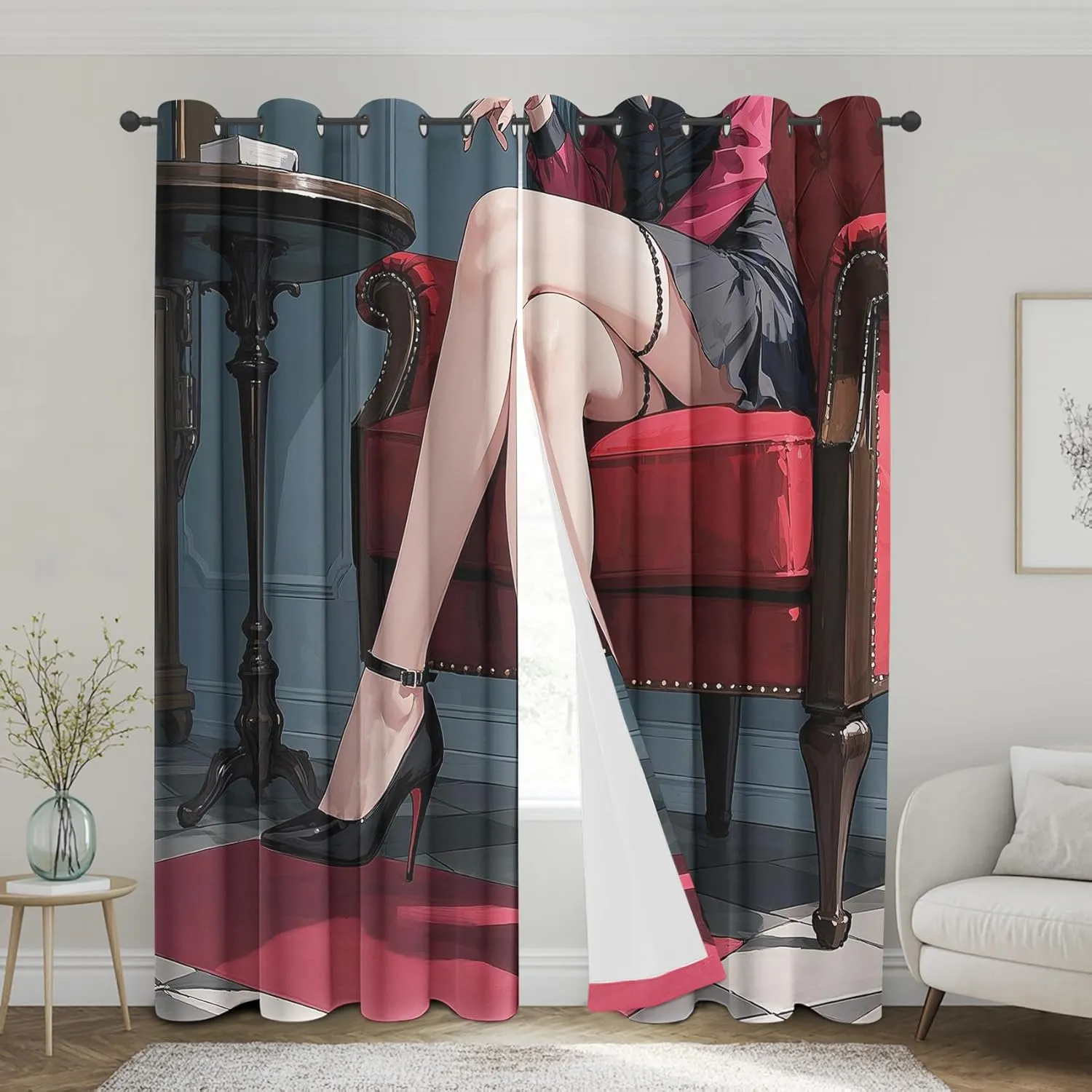 Anime Blackout Curtains for Bedroom & Living Room - Beautiful Legs Window Curtains 90 Inch Long 2 Panels Set - Fashion High Heels Drapes Thermal Insulated Room Darkening Drapes