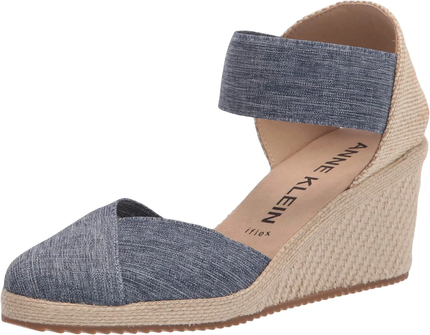 Anne Klein Womens Zoey Canvas Ankle Strap Espadrille Heels