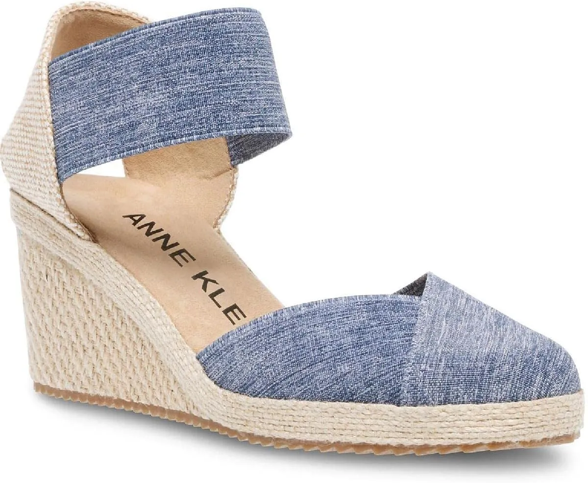 Anne Klein Womens Zoey Canvas Ankle Strap Espadrille Heels