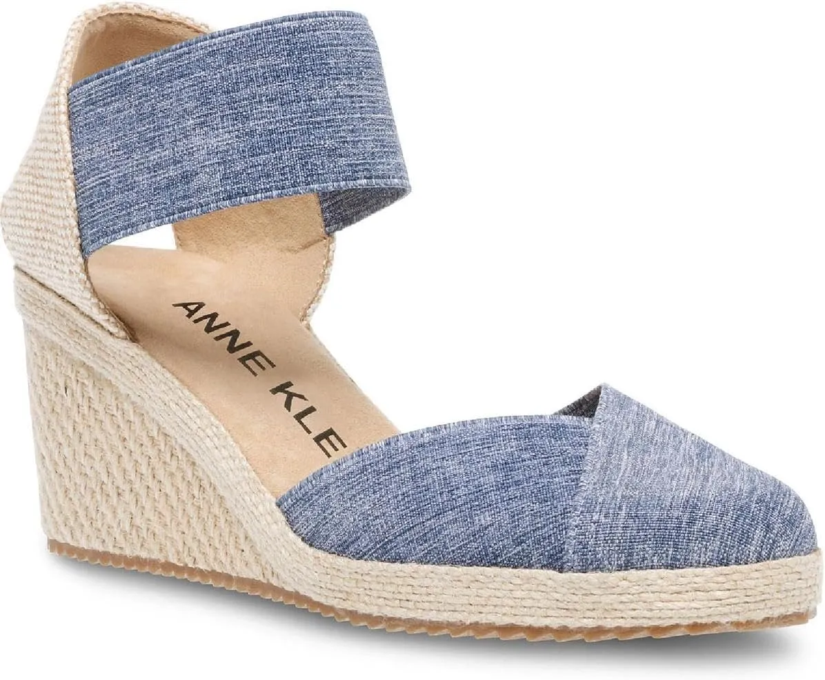 Anne Klein Womens Zoey Canvas Ankle Strap Espadrille Heels