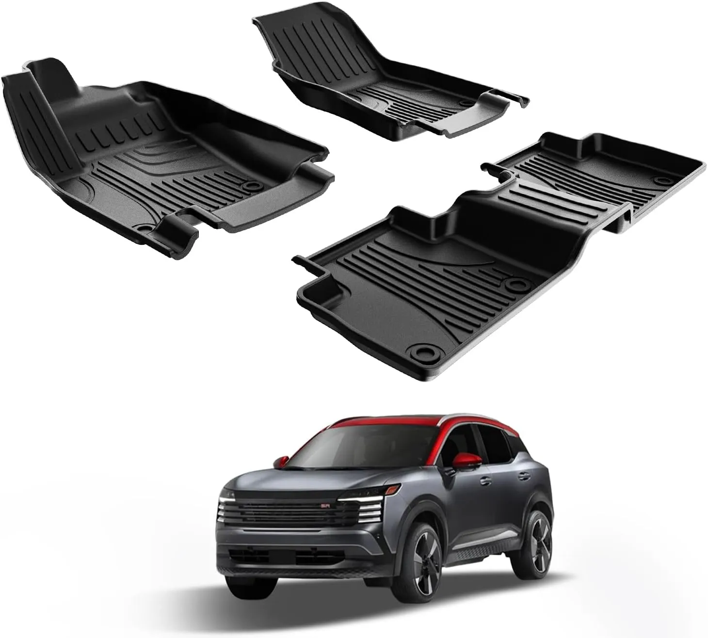 AOMSAZTO Floor Mats Fit for 2025 Nissan Kicks SV/SR/S | All Weather 3D Protection | 1st & 2nd Row Car Mats, Black