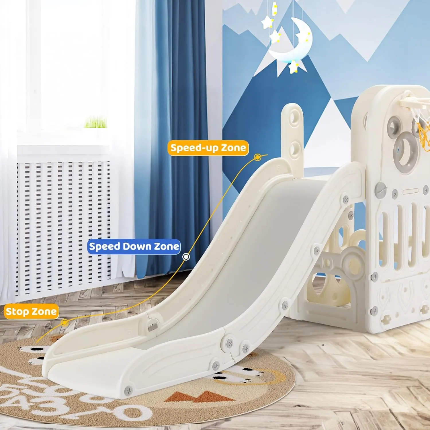 Arlopu Kids Slide L-Shaped, 5 in 1 Slide Climber for Toddler, with Ball & Hoop, Storage Space and Non-Slip Steps, Indoor Outdoor Baby Playset, Ideal for Boys Girls Birthday 3 Years   (White)