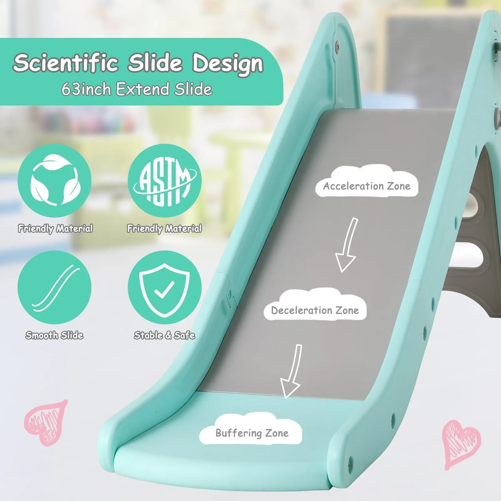 Arlopu Plastic First Slide for Toddlers, Sturdy Kids Slide Play Climber with Basketball Hoop, Indoor Outdoor Playground Playset for Kids 1-6 Years