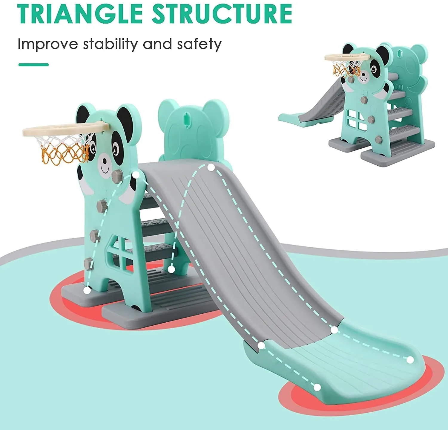 Arlopu Sturdy Kids Slide, Plastic Toddler First Slide Climber Set Indoor Outdoor Playground Toy with Basketball Hoop and Ball