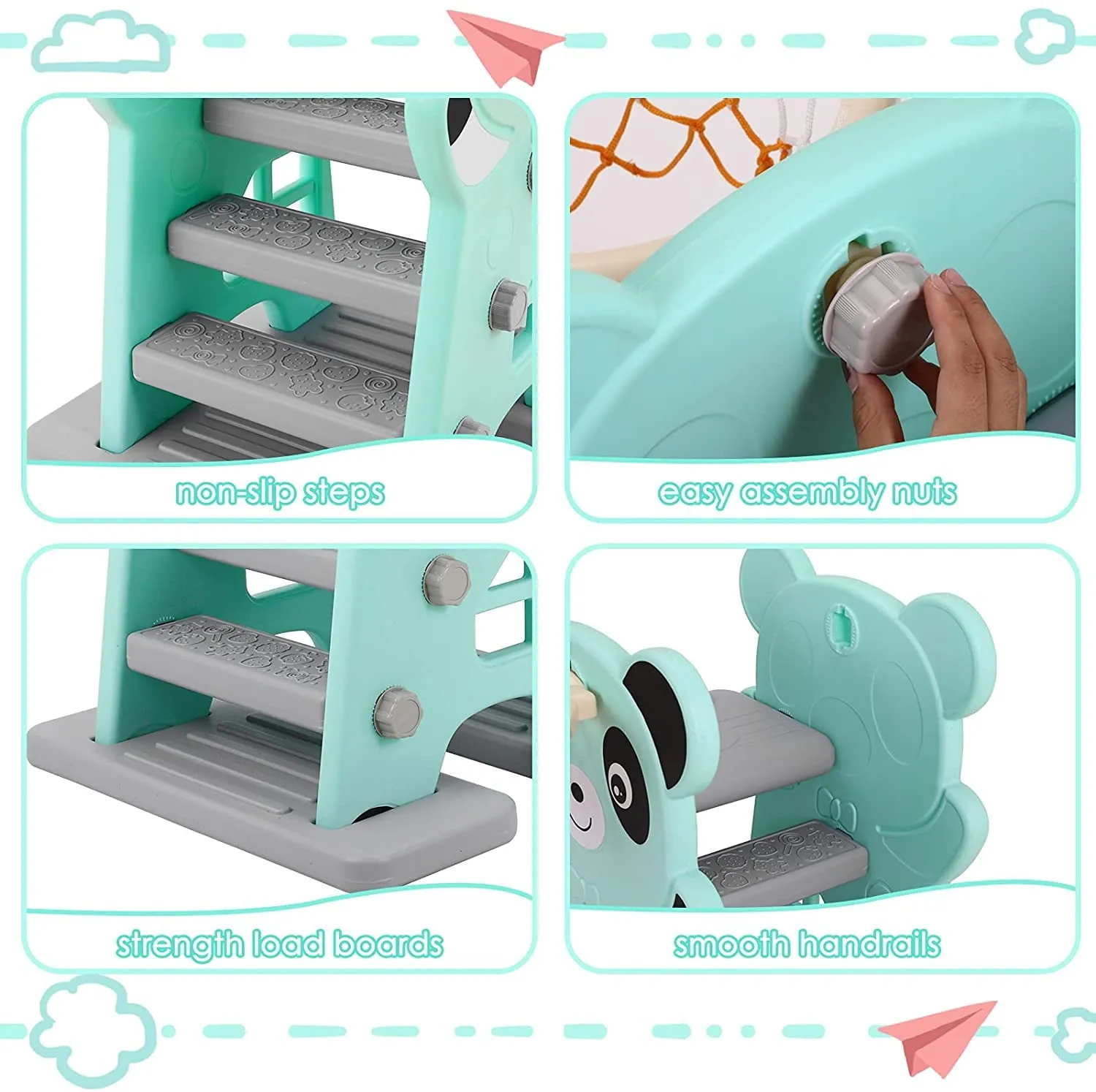 Arlopu Sturdy Kids Slide, Plastic Toddler First Slide Climber Set Indoor Outdoor Playground Toy with Basketball Hoop and Ball