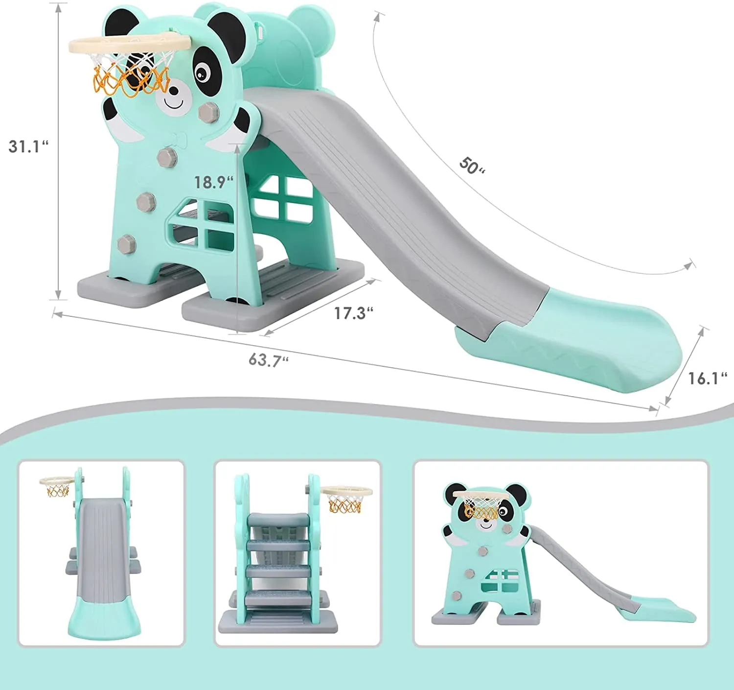 Arlopu Sturdy Kids Slide, Plastic Toddler First Slide Climber Set Indoor Outdoor Playground Toy with Basketball Hoop and Ball