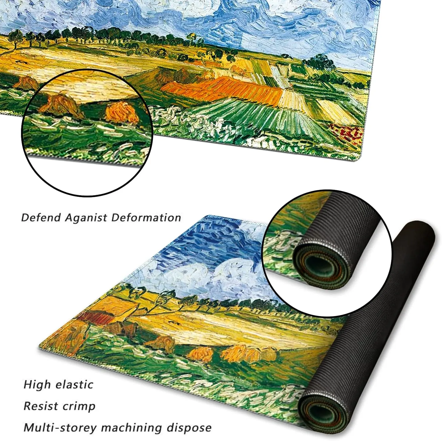 ARTSO Large Gaming Mouse Pad, Extended Stitched Edges Keyboard Mat Desk Mousepad Writing Pad 35.1 x 15.7 in, with Coaster, Field Plain