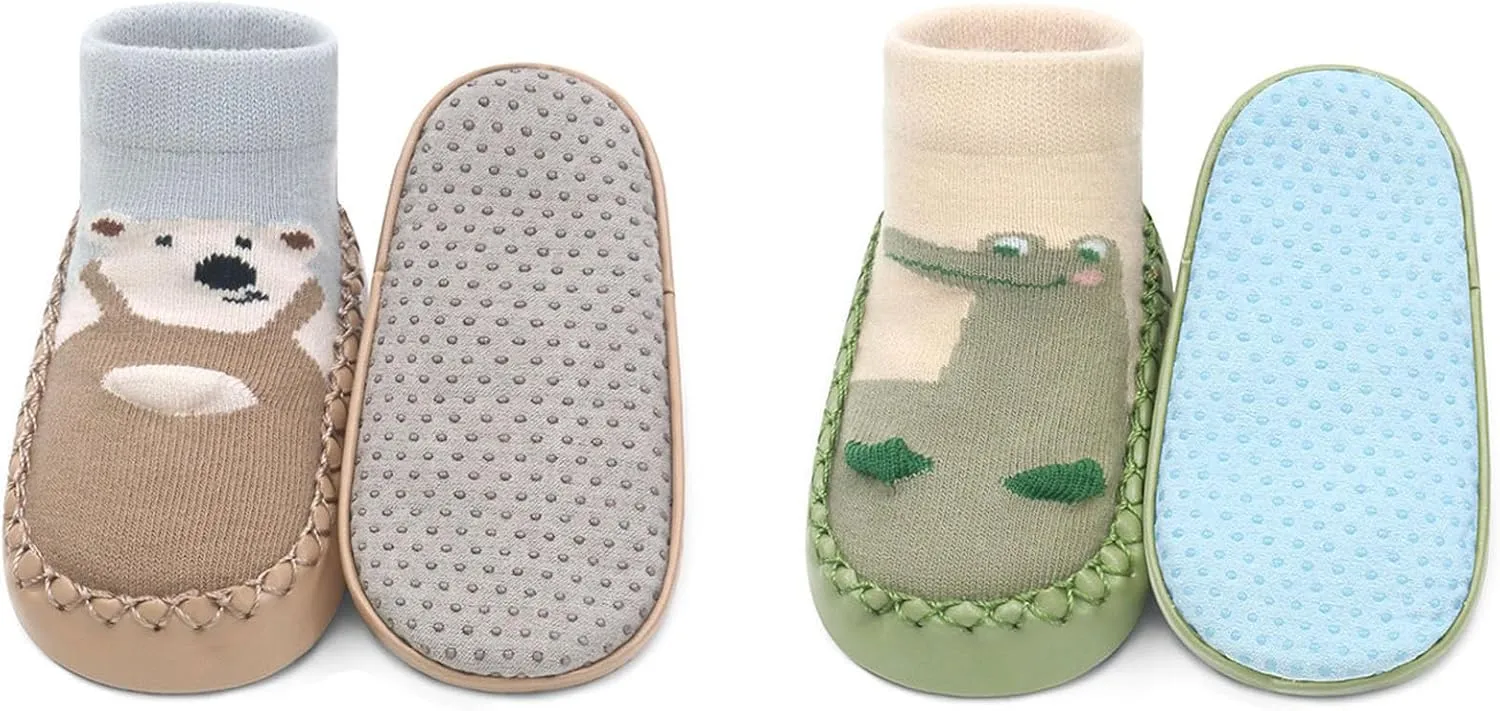 Baby Slippers Socks Toddler Non-skid Sock Shoes Non Slip Floor Grippers for Boys Girls First Walking 2 Pairs