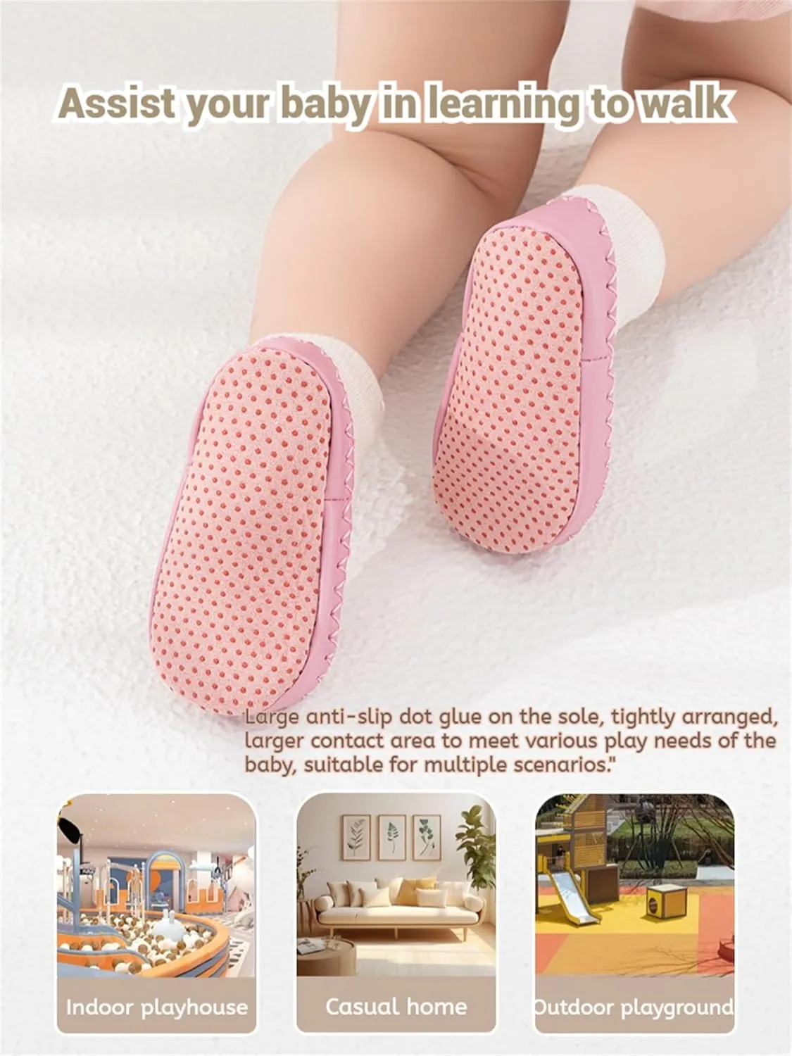 Baby Slippers Socks Toddler Non-skid Sock Shoes Non Slip Floor Grippers for Boys Girls First Walking 2 Pairs