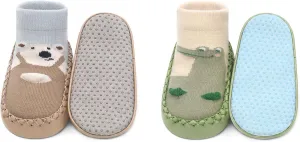 Baby Slippers Socks Toddler Non-skid Sock Shoes Non Slip Floor Grippers for Boys Girls First Walking 2 Pairs