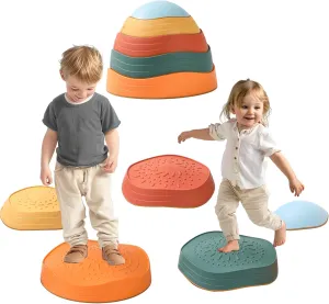 Balance Stepping Stones for Kids 5pcs Non-Slip River Stones Obstacle Course Play Indoor and Outdoor Coordination Game Sensory Toys Toddler Ages 3 4 5 6 7 8  (Classic)