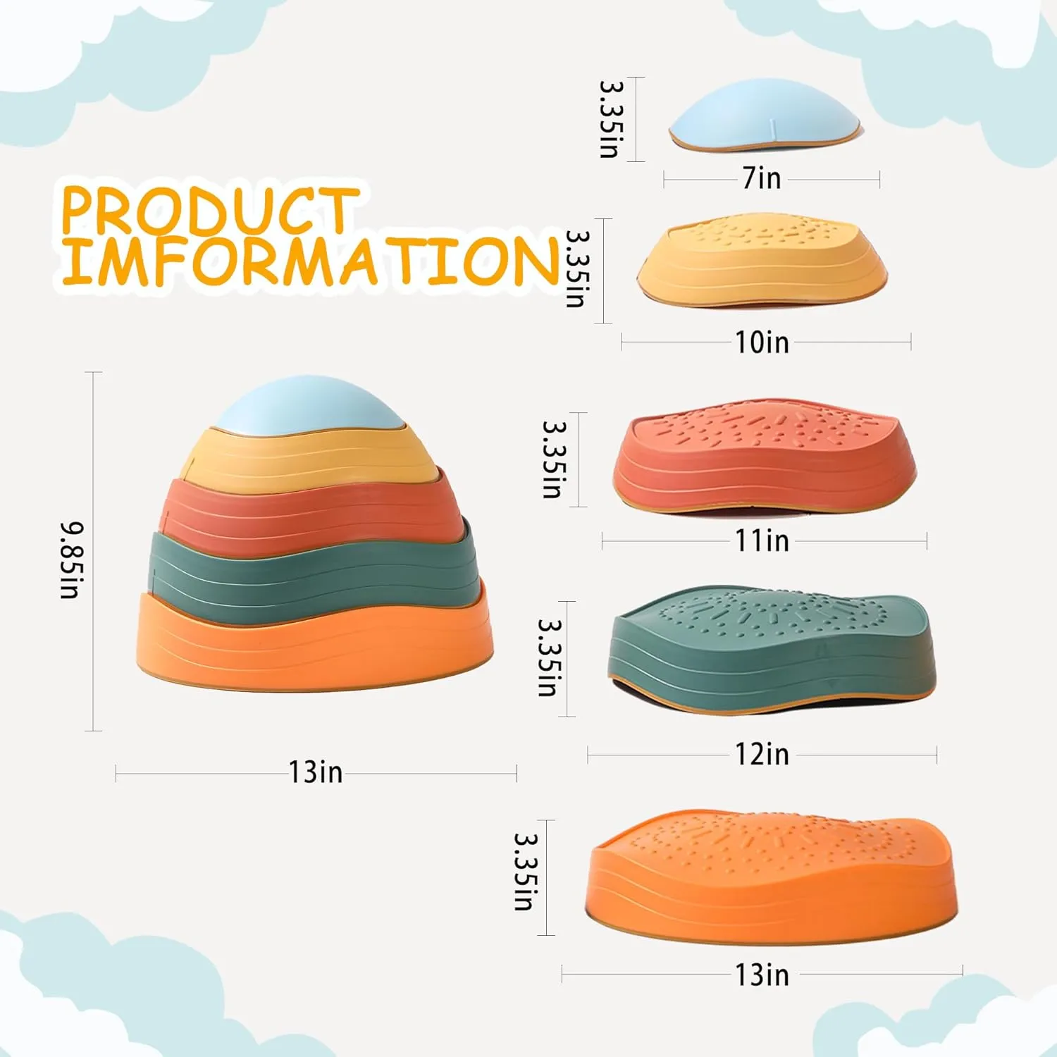 Balance Stepping Stones for Kids 5pcs Non-Slip River Stones Obstacle Course Play Indoor and Outdoor Coordination Game Sensory Toys Toddler Ages 3 4 5 6 7 8  (Classic)