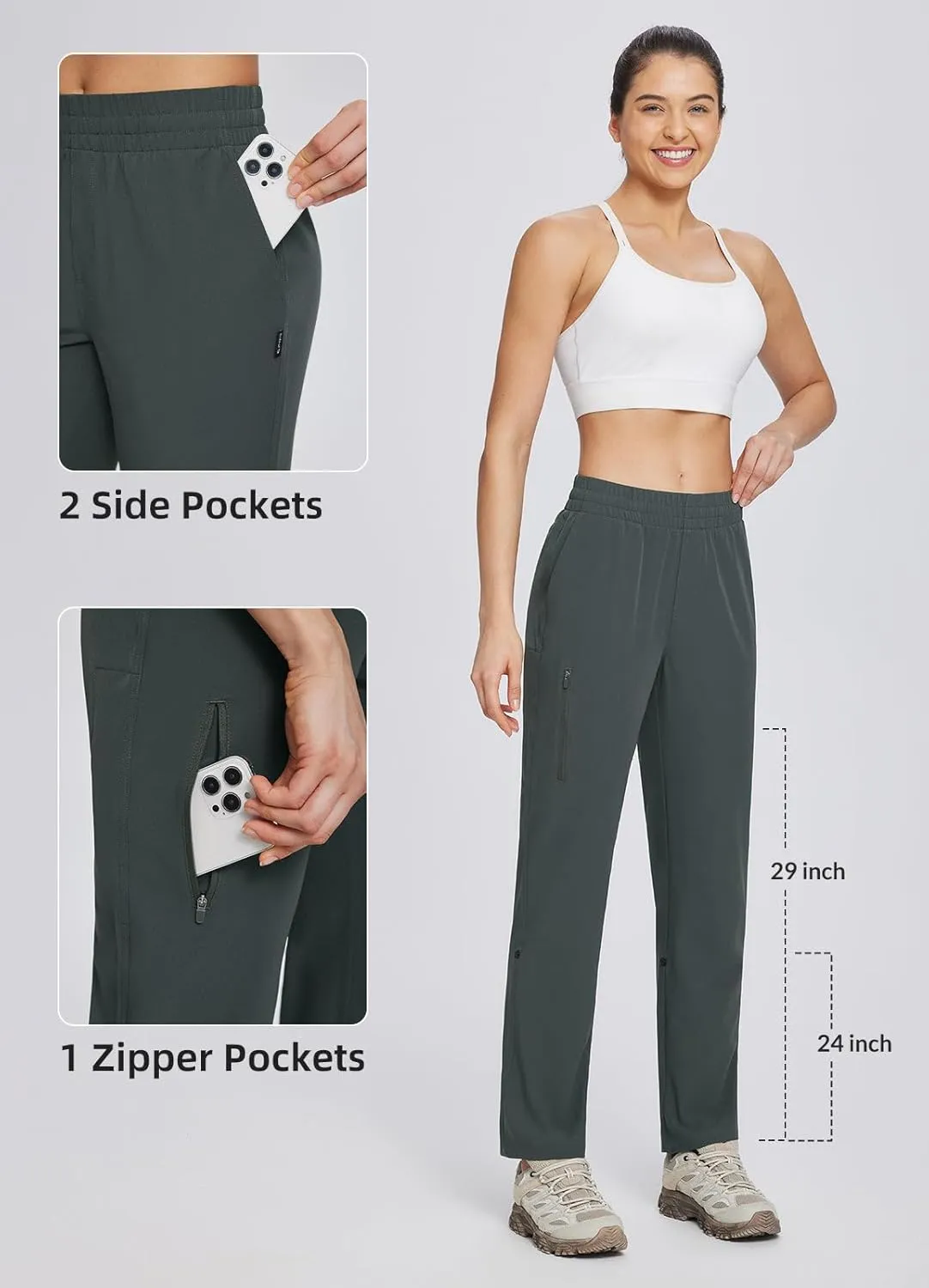 baleaf Women's Hiking Water Resistant Pants UPF Roll Up Convertible Capri Pant Quick Dry Zipper Pockets Travel Fishing