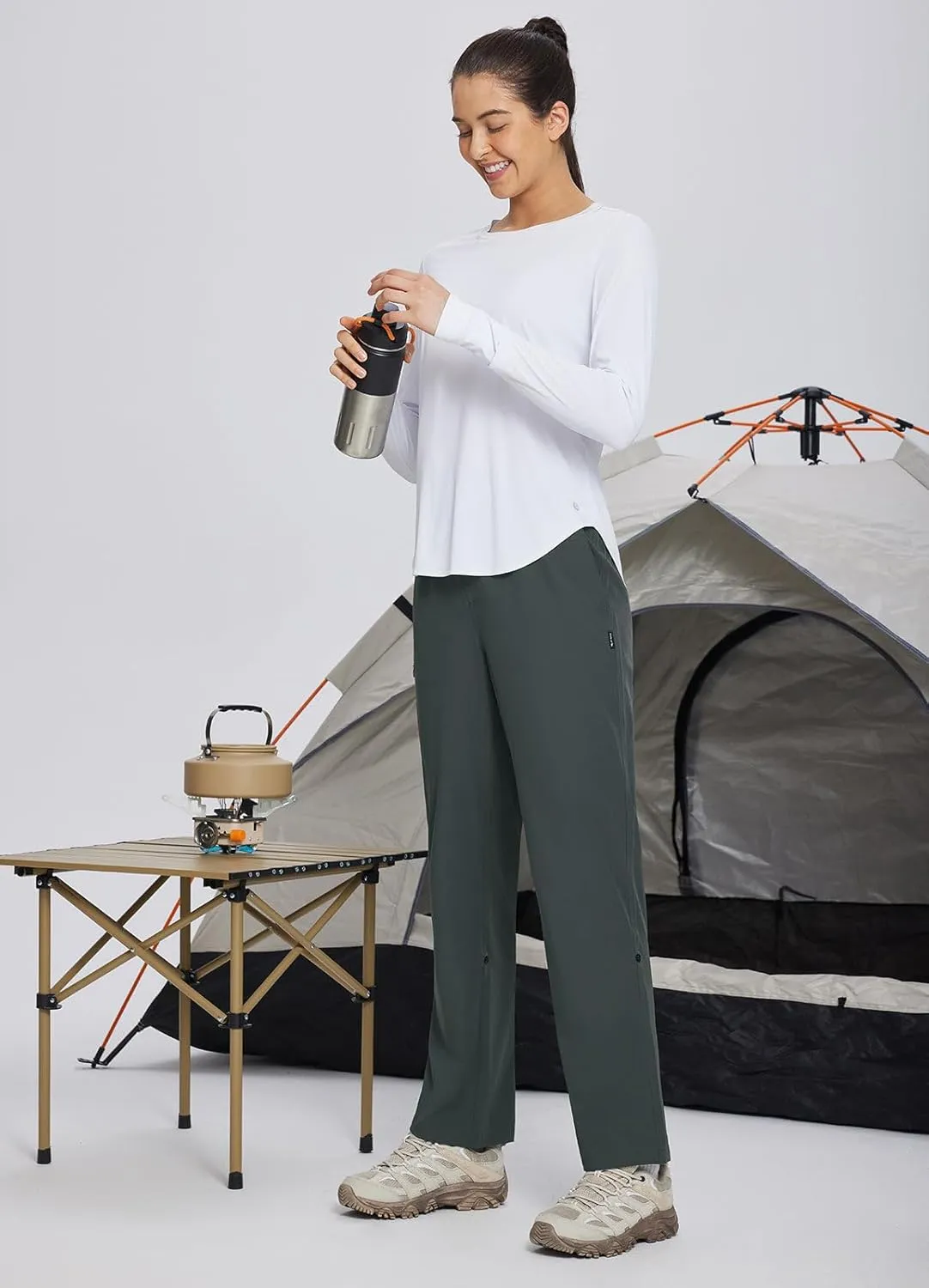 baleaf Women's Hiking Water Resistant Pants UPF Roll Up Convertible Capri Pant Quick Dry Zipper Pockets Travel Fishing