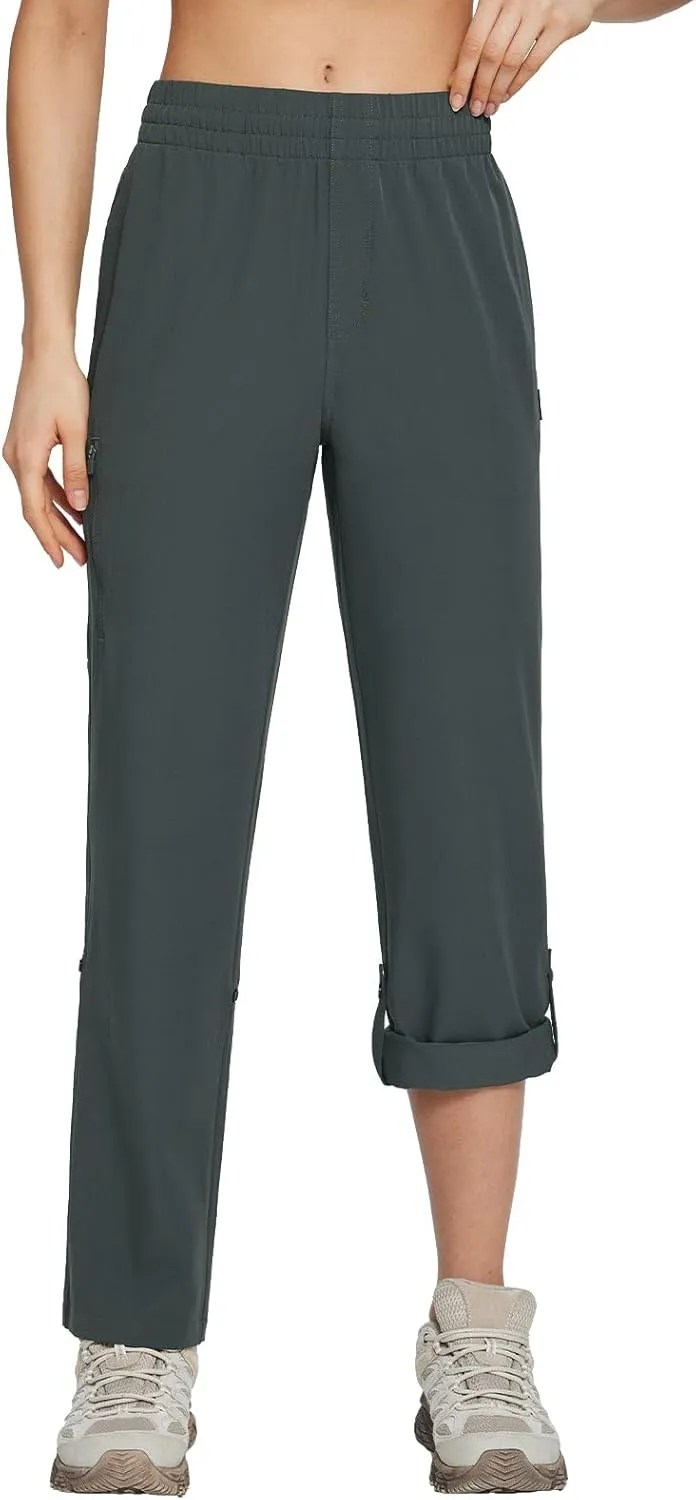 baleaf Women's Hiking Water Resistant Pants UPF Roll Up Convertible Capri Pant Quick Dry Zipper Pockets Travel Fishing