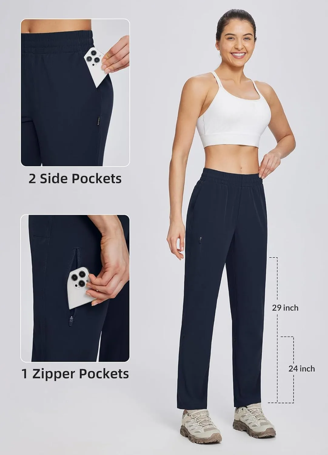 baleaf Women's Hiking Water Resistant Pants UPF Roll Up Convertible Capri Pant Quick Dry Zipper Pockets Travel Fishing