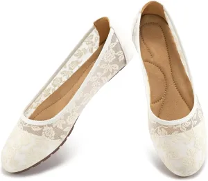 Ballet Flats for Women Shoes: Comfortable Breathable Lace Dressy Flats - Ladies Wedding Flat Casual Work Shoes