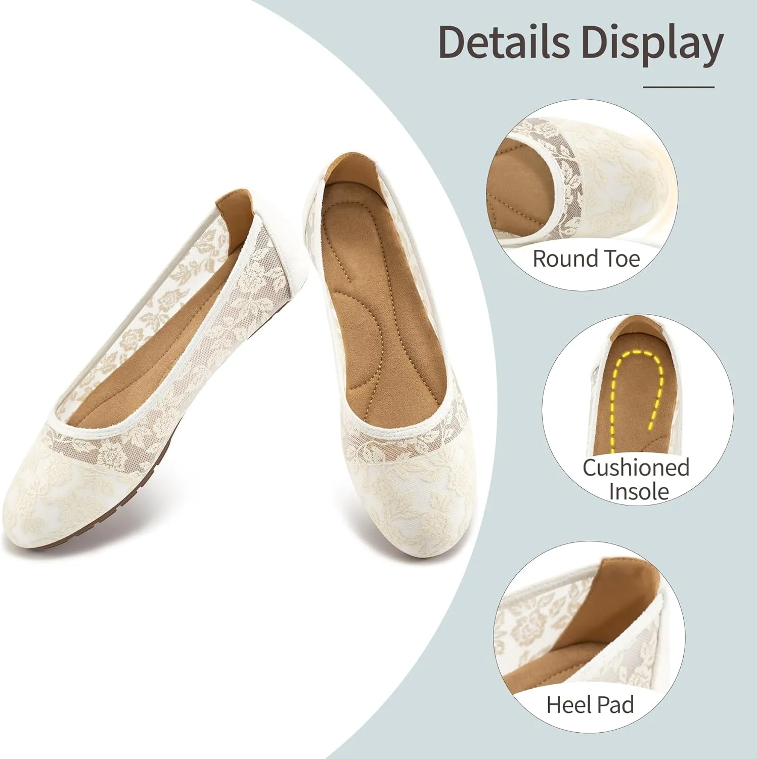 Ballet Flats for Women Shoes: Comfortable Breathable Lace Dressy Flats - Ladies Wedding Flat Casual Work Shoes