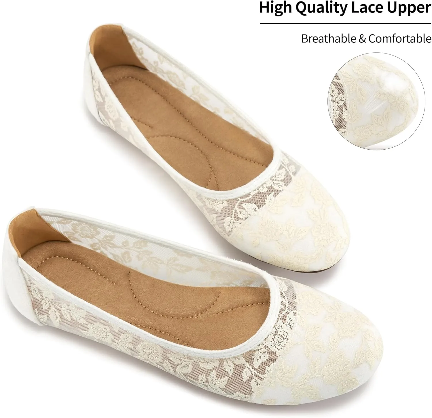 Ballet Flats for Women Shoes: Comfortable Breathable Lace Dressy Flats - Ladies Wedding Flat Casual Work Shoes