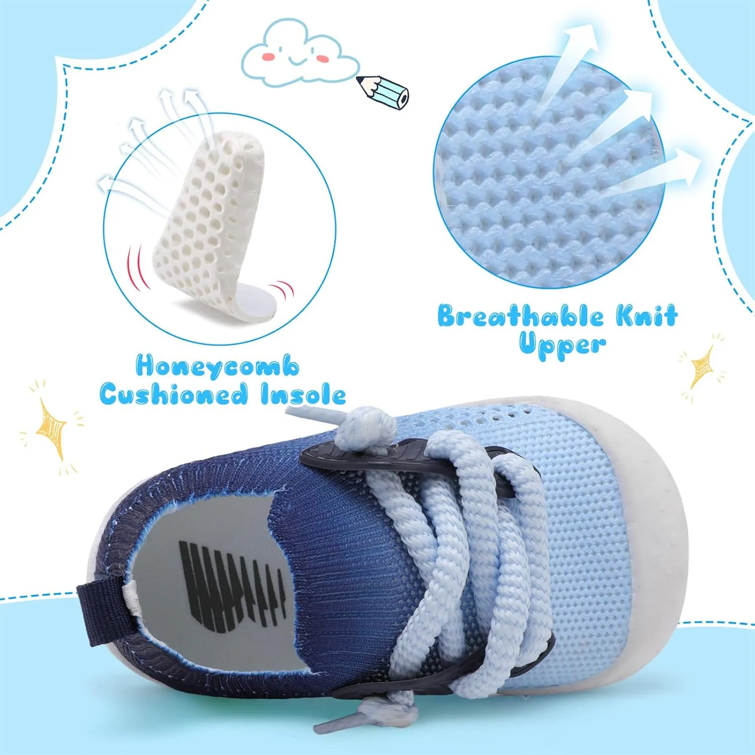 BARERUN Baby Shoes Baby First Walking Shoes Infant Sneakers Wide Barefoot Slip on Soft Sole Boys Girls Crib Shoe Toddler Breathable Lightweight House Socks
