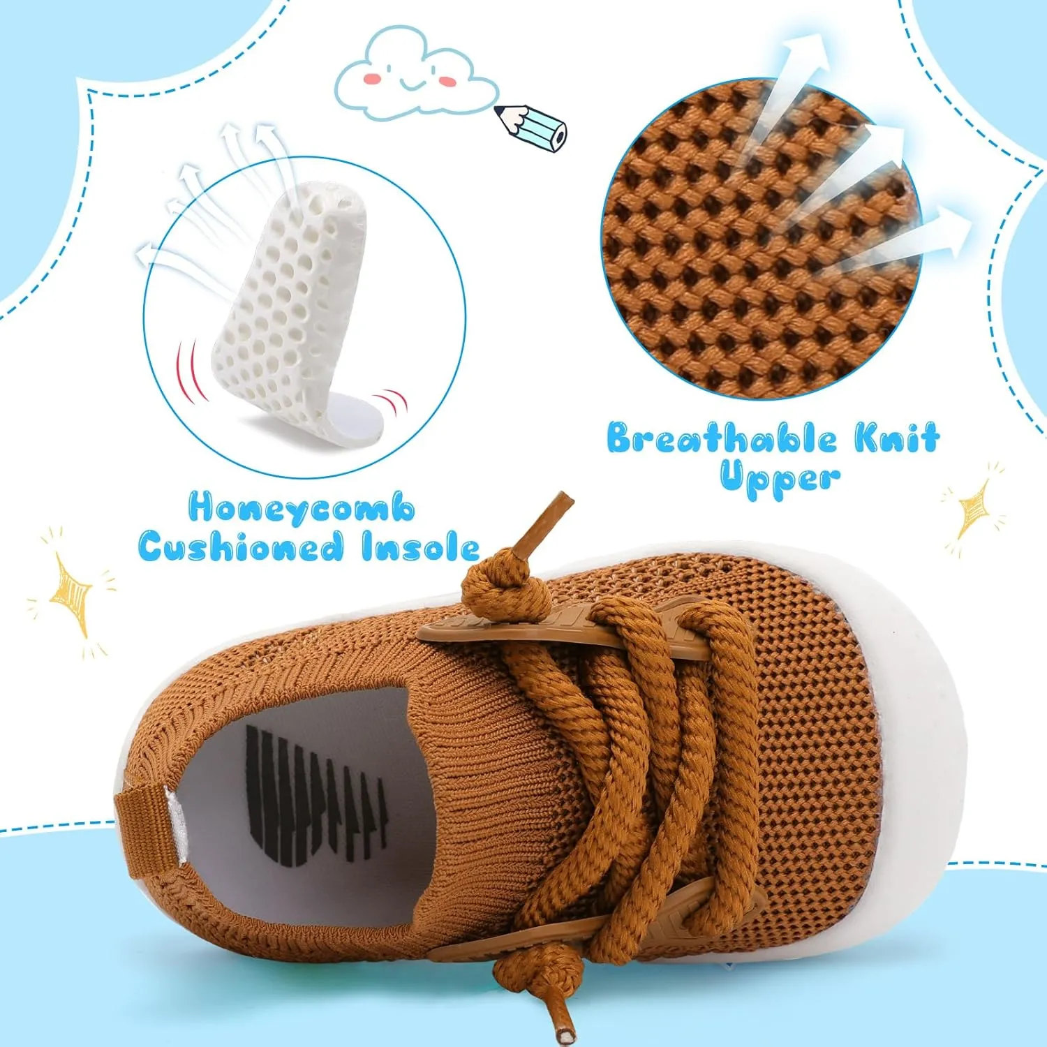 BARERUN Baby Shoes Baby First Walking Shoes Infant Sneakers Wide Barefoot Slip on Soft Sole Boys Girls Crib Shoe Toddler Breathable Lightweight House Socks