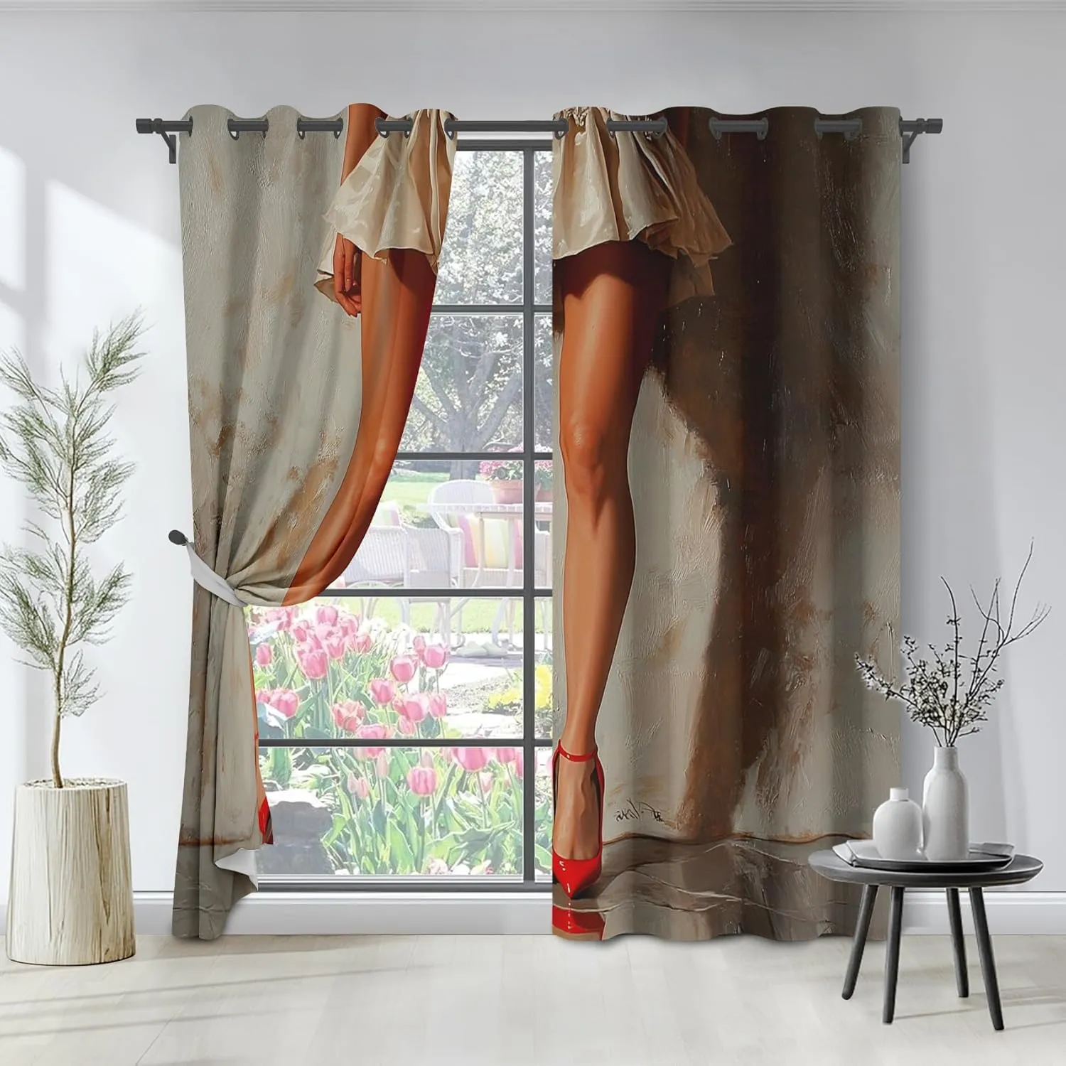 Beautiful Sexy Legs Blackout Curtains for Bedroom, Woman Body Art Black Out Curtains 84 Inch Long Curtains, Red High Heel Drapes Grommet Thermal Insulated for Living Room 2 Panels Set