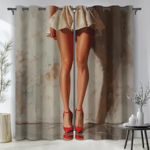 Beautiful Sexy Legs Blackout Curtains for Bedroom, Woman Body Art Black Out Curtains 84 Inch Long Curtains, Red High Heel Drapes Grommet Thermal Insulated for Living Room 2 Panels Set