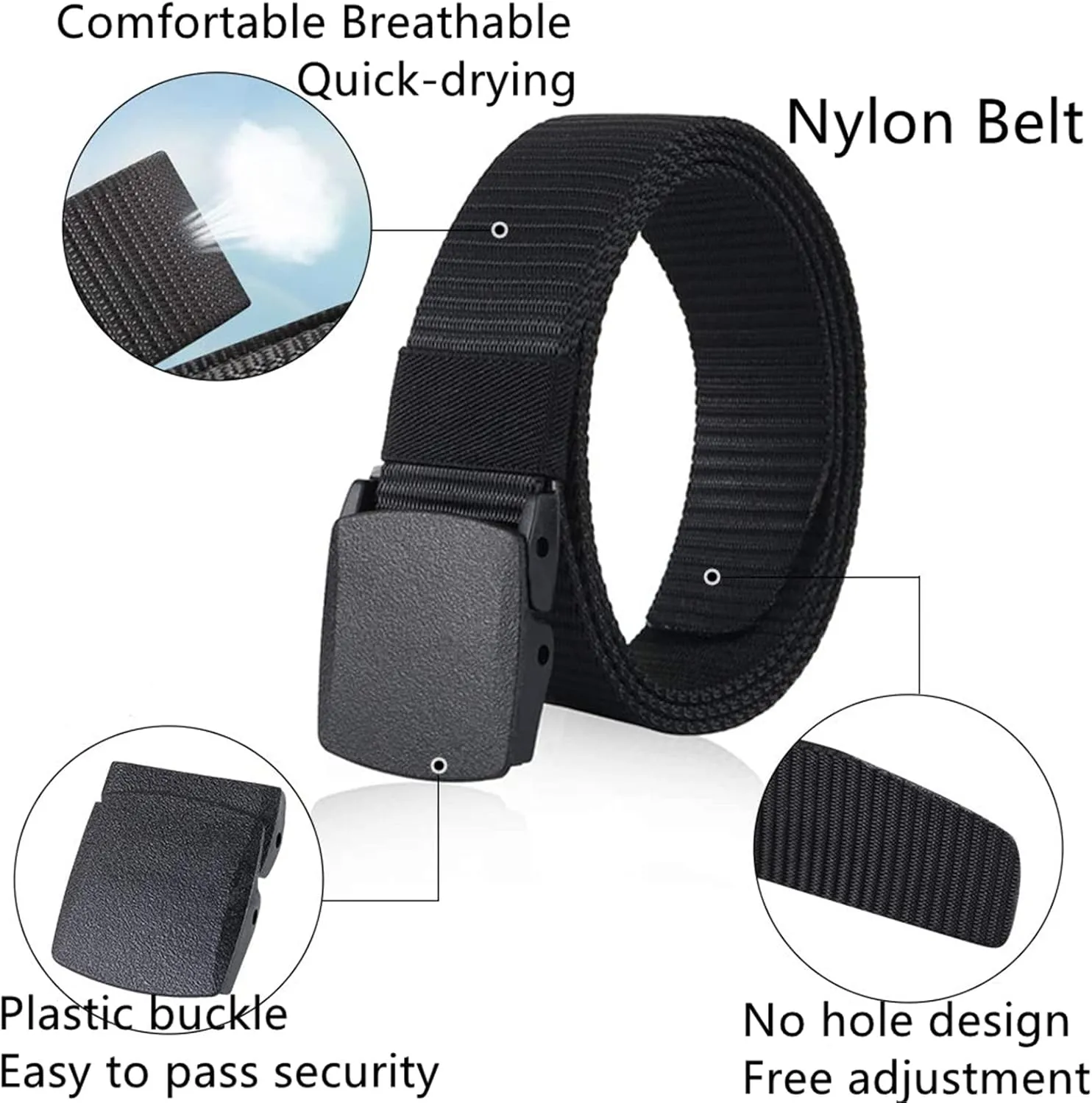 Belts for Men Women Plus Size Nylon Tactical Work Belt with Plastic Buckle, 2 Pack