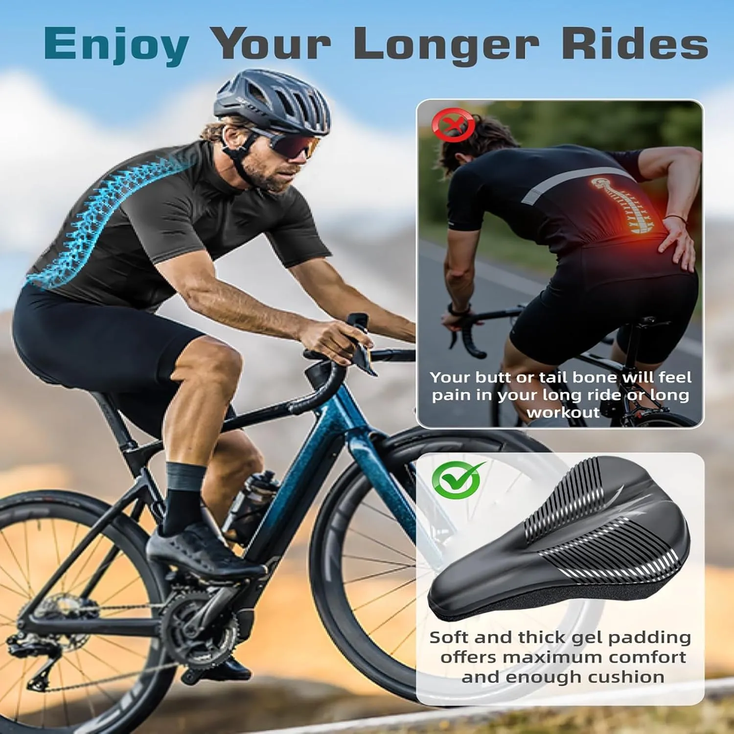 Bike Seat Cushion for Giant NRS OCR OCR 1 OCR 2 OCR 3 OCR 5 Omnium Pro 40 Propel, Memory Foam & Gel Padded Cover Bicycle Seat for Men Women Shock-Absorbing Comfort Bike Seat Pad,D