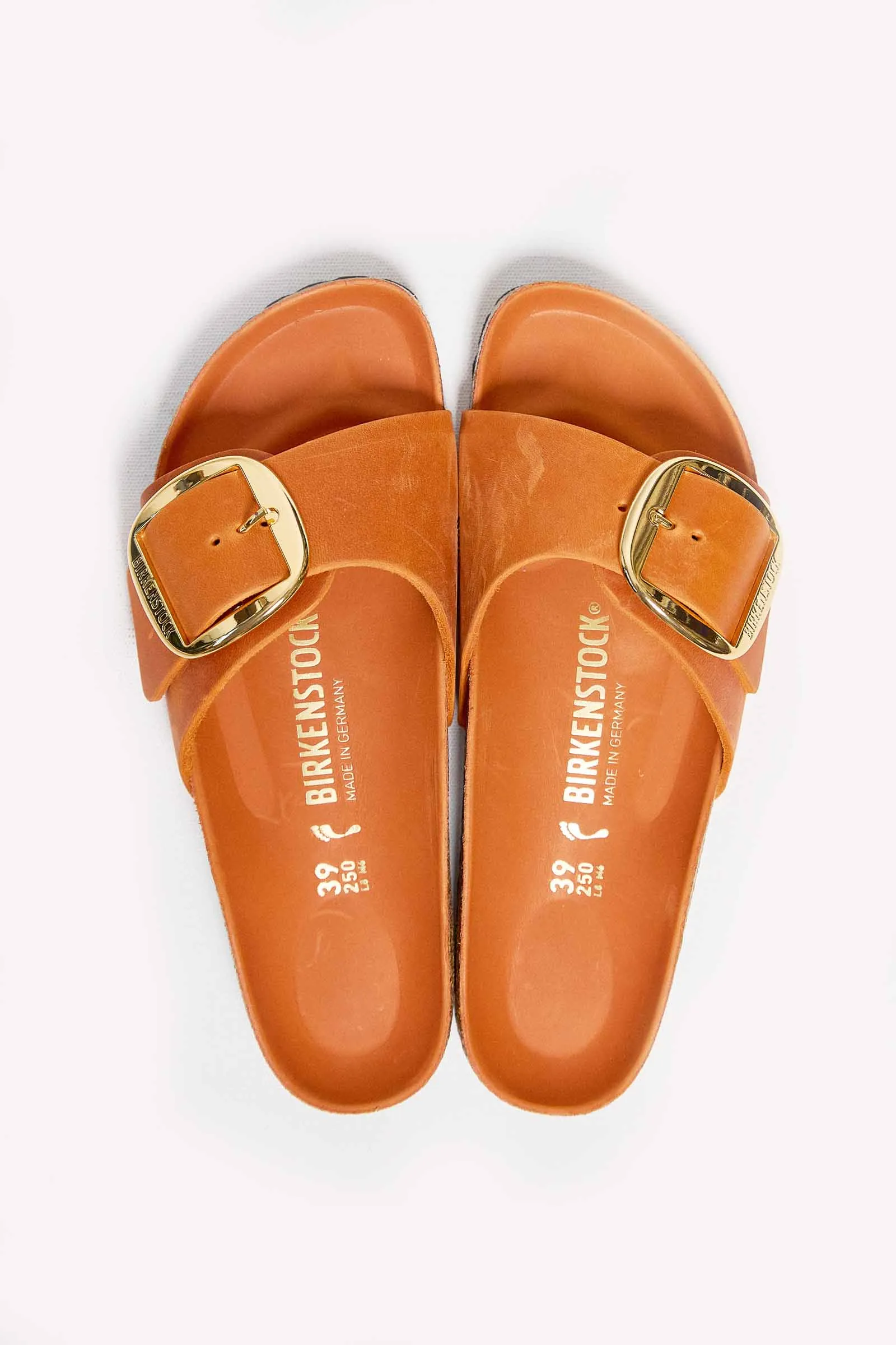 birkenstock madrid big buckle burnt orange oiled leather narrow